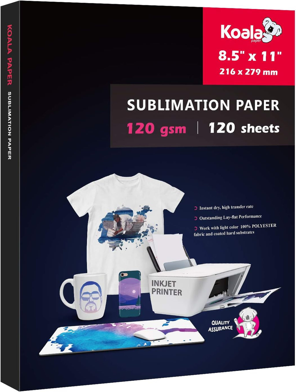 Sublimation Paper 8.5x11 Inch 120gsm 120 Sheets for DIY Mugs T-Shirts | Apply for Personalize Tumbler and Other