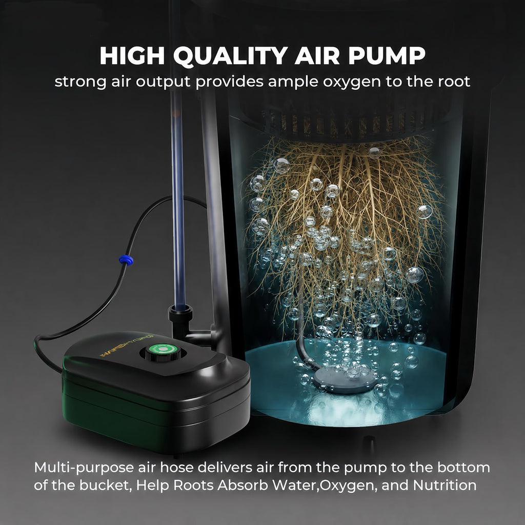 DWC 4‑Bucket Hydroponic System with Pump & Drip | 5 Gallon Capacity, 11W Air Pump, Air Stone & Hose, Recirculating
