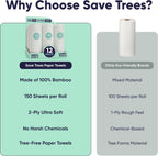 Bamboo Paper Towels 12pk - 1800 Sheets Bleached Paper Towel Rolls Ultra Absorbent & Durable Eco-Friendly Paper Towels