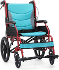 Folding Transport Wheelchair, 17.5 inch Seat for Adult, Blue