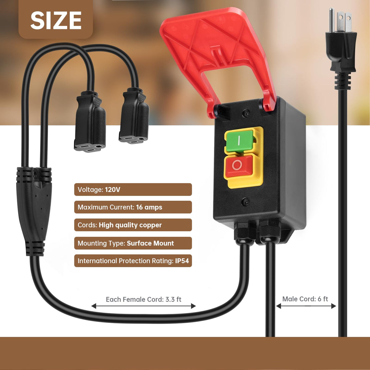 110V Single Phase Safety Switch, Ortis Router Table Switch with 2 Female Plugs and Synchronized Start/Stop, Large Emergency Stop Paddle, Designed for Table Saws and Workshop Tools