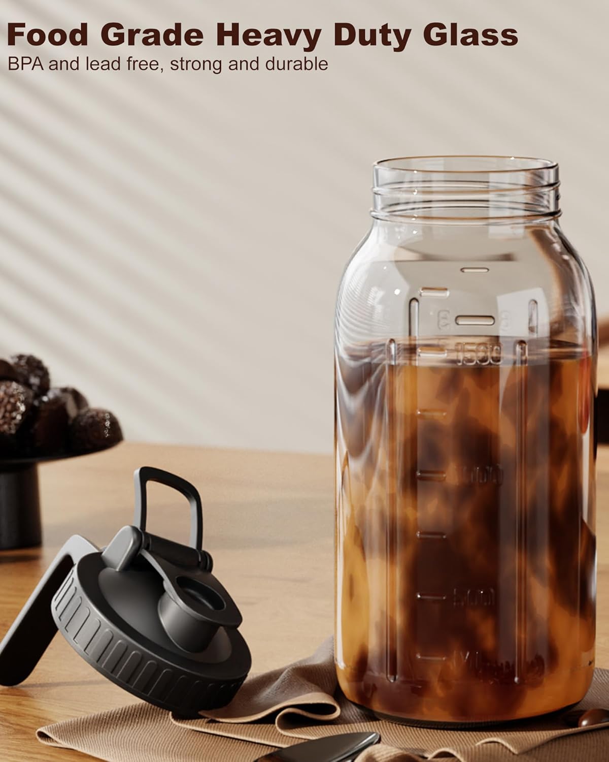 64 oz Cold Brew Coffee Maker, Mason Jar Pitcher with 304 SS Filter | 100μm Fine Mesh, Stainless Steel Filter