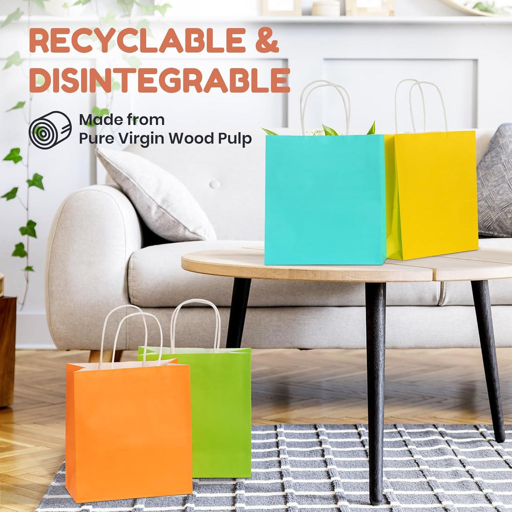 Small Paper Gift Bags with Handles, 6 Colors, 30 Pack