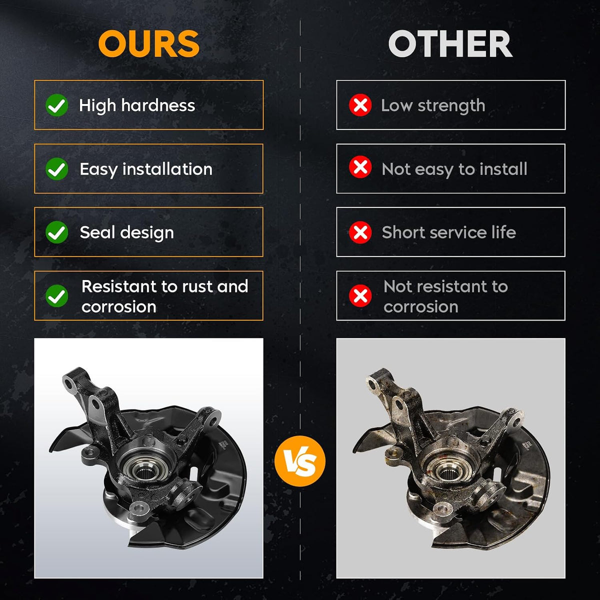 Front Right Steering Knuckle & Wheel Bearing Hub Assembly for Toyota Corolla Sedan 1.8L 2003 2004 2005 2006 2007 2008, Passenger Side, With ABS, Replace 698-388 698388 LK030