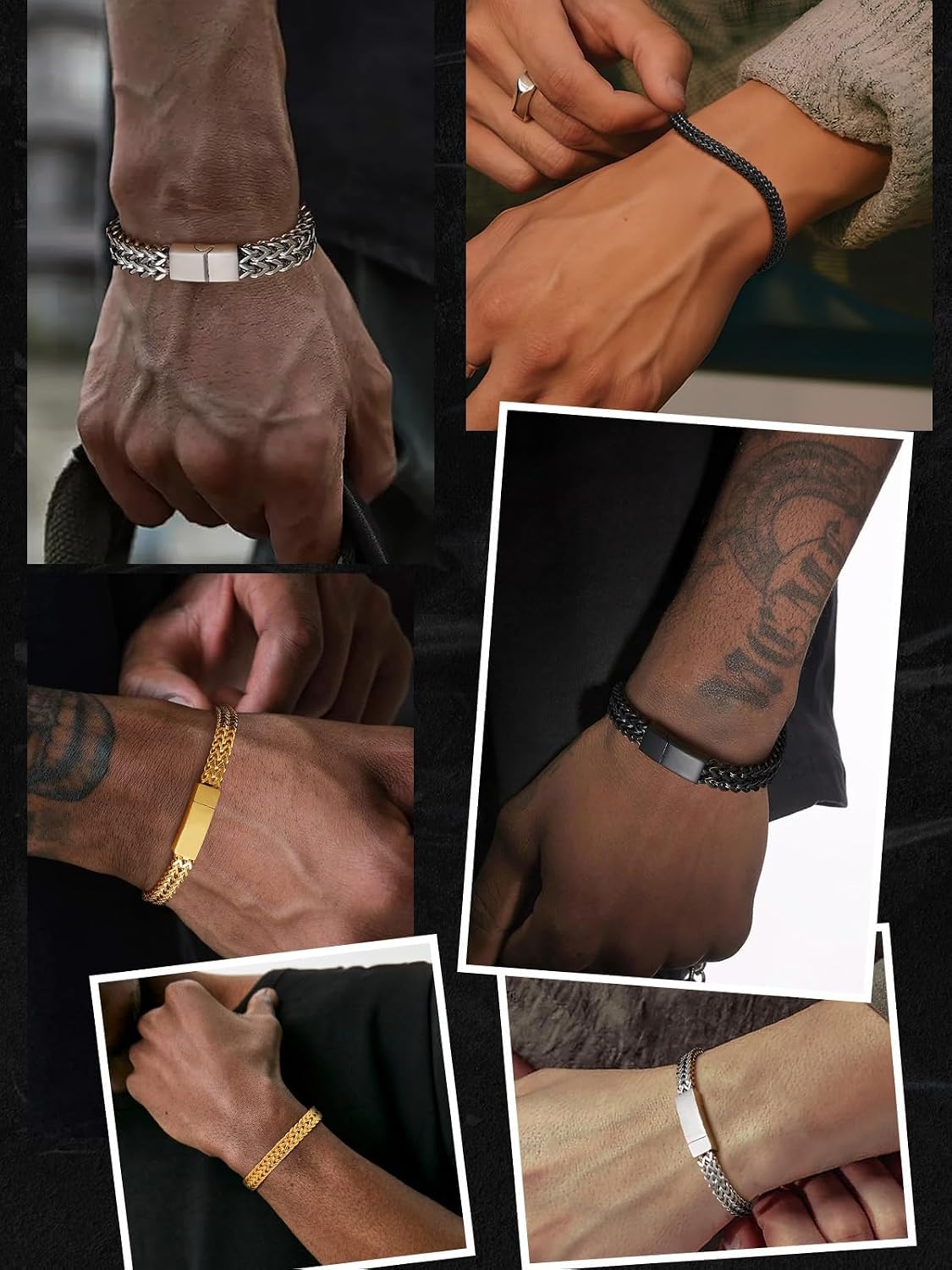 Bracelet for Men, 316L Stainless Steel Franco Cuban Link Chain Bracelet with Sturdy Clasp, 6/10/12MM Widths
