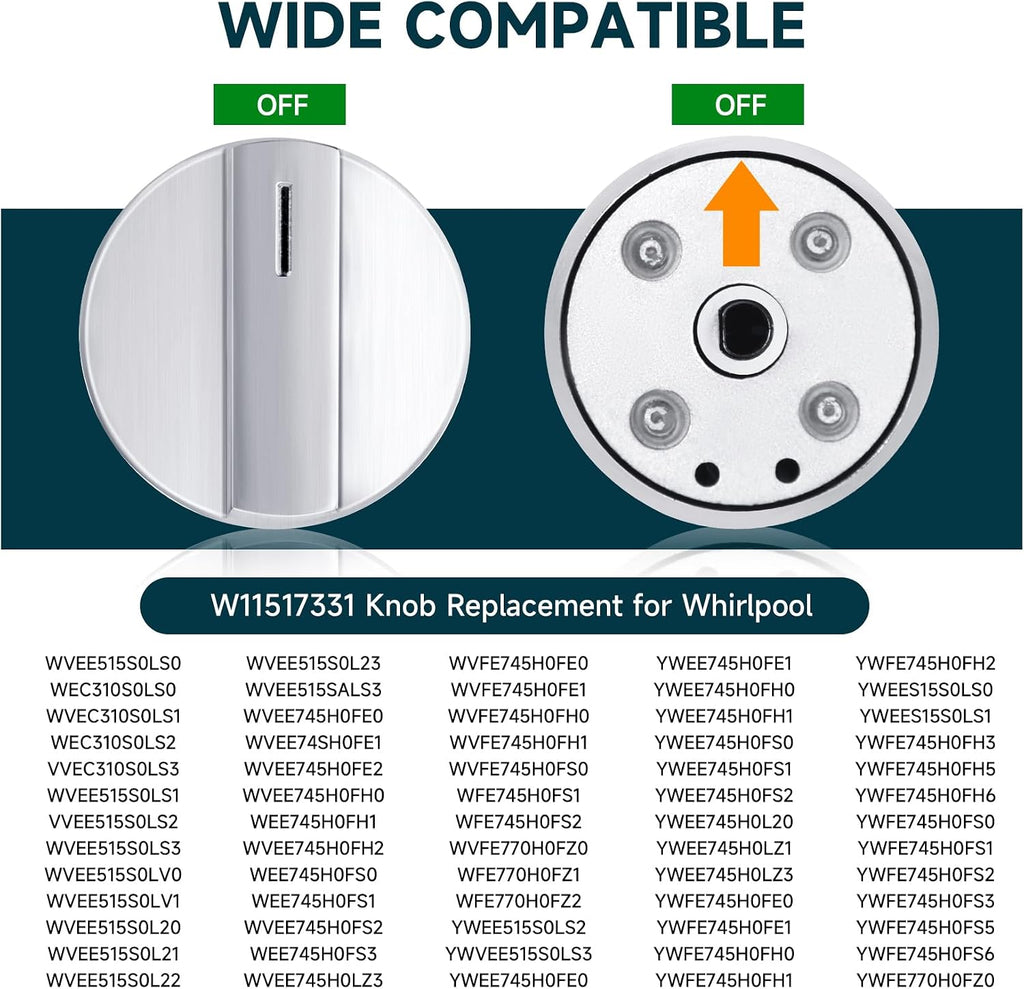 W11517331 Stove Knobs, W11517331 Electric Range Knobs（1PC） | Replace W10850027 W11117415 W11458840 Oven Knob