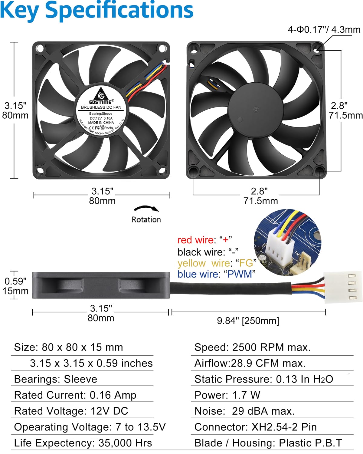 GDSTIME 8015 PWM Slim Fan, 80mm 12V 4-Pin Quiet Computer Case Fans, 2-Pack