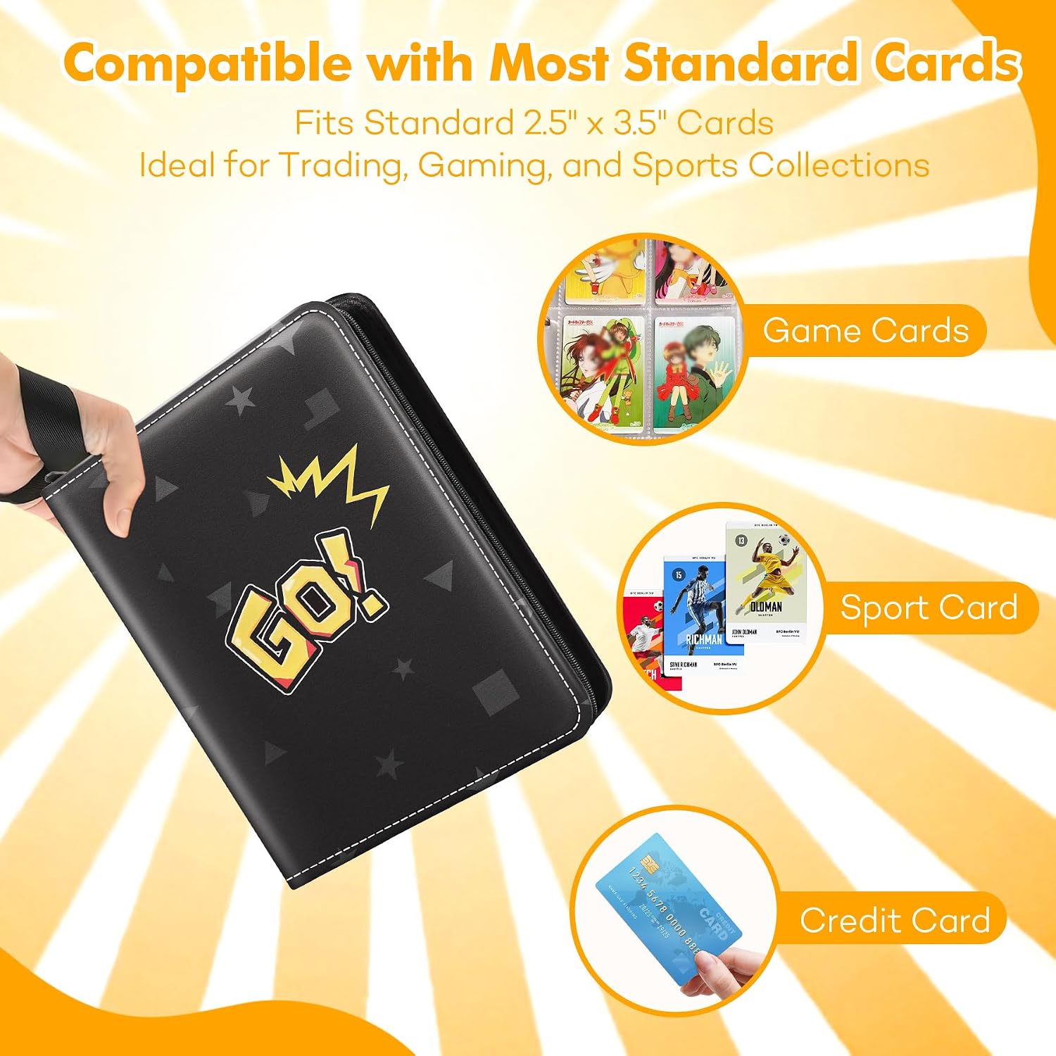 1080-Card Binder – 9-Pocket Trading Card Album with 60 Removable Double-Sided Transparent Pages, Black Zipper Case