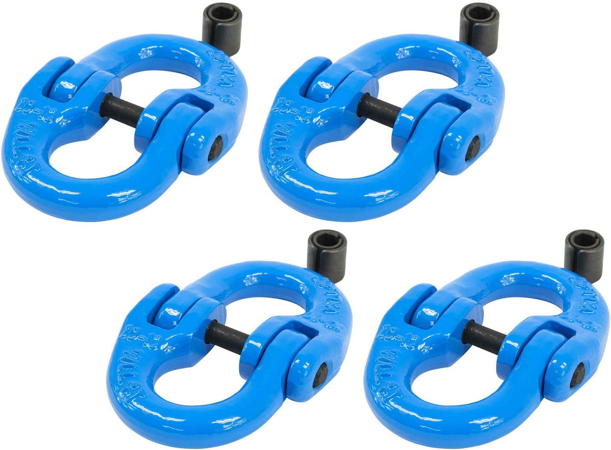 Mytee Products 4 Pack Grade 100 3/8" Forged Alloy Steel Hammerlock Coupling Link - Blue, 8800 lbs Working Load Limit | Heavy Duty G100 Connecting HammerLink