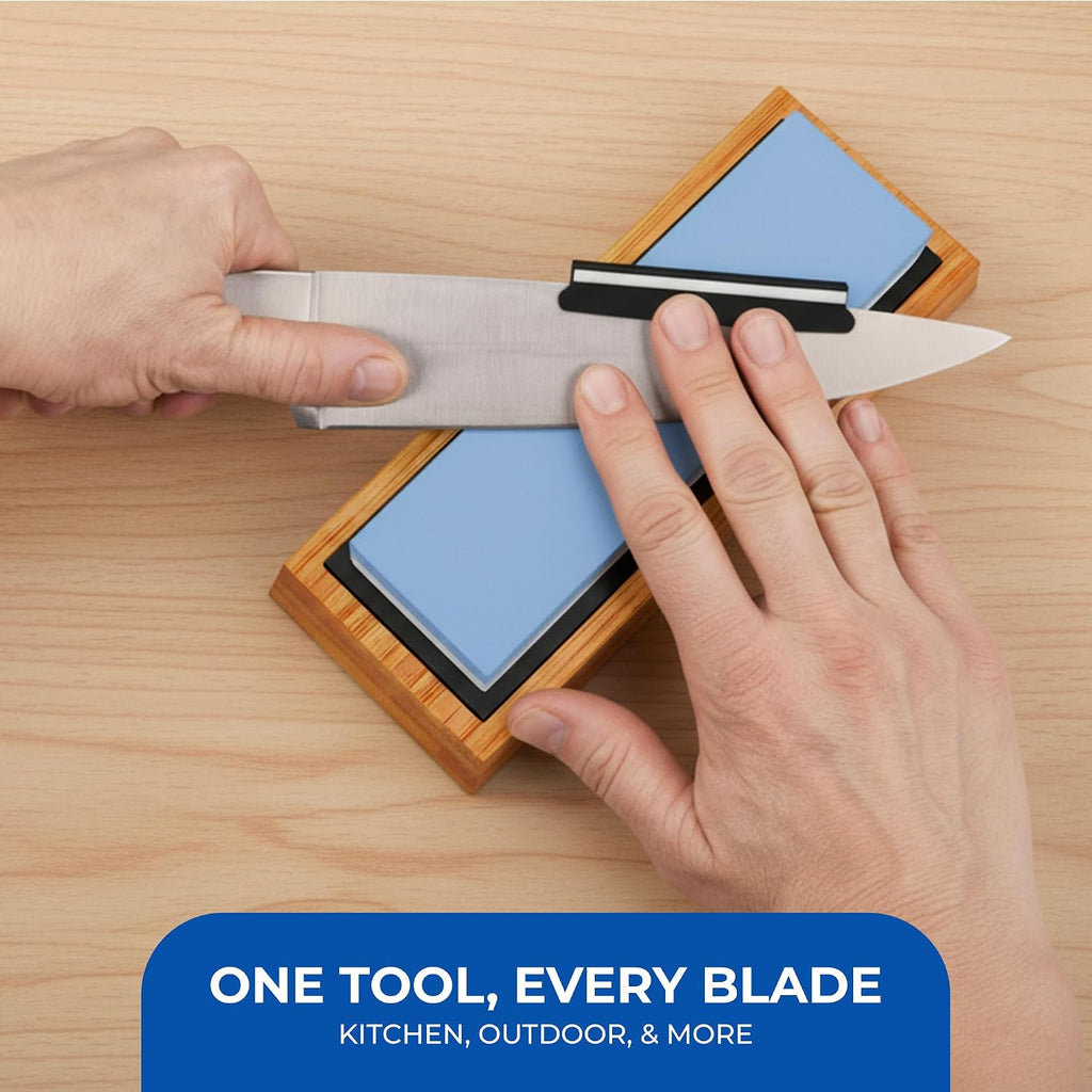 Whetstone Knife Sharpener – 1000/6000 Grit Sharpening Stone | Angle Guide for Foolproof Results – Wet Stone Sharpener