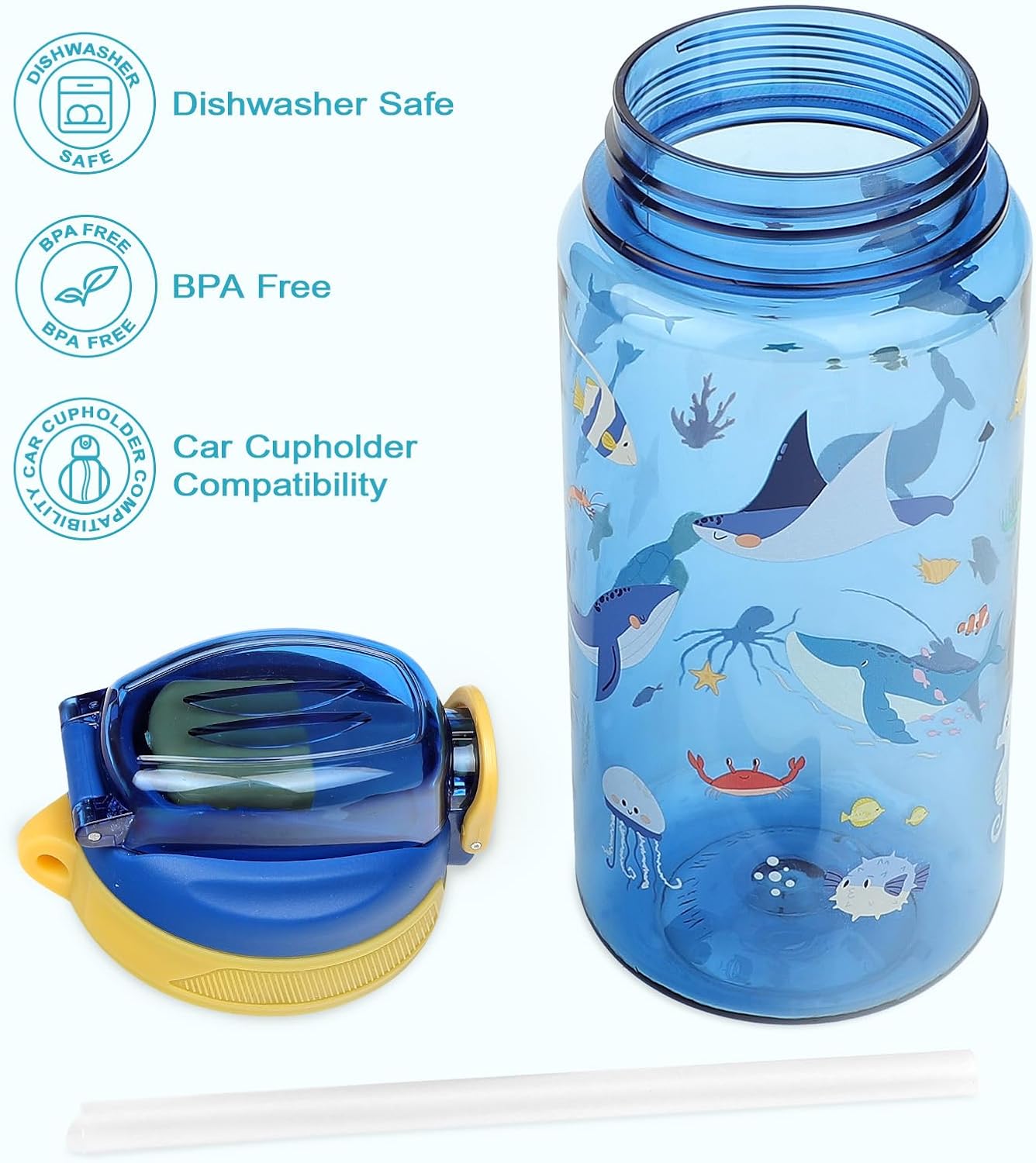 Kids Water Bottle for School or Travel, 20 Oz Durable Plastic Water Bottle | Silicone Straw, Pop-Up Spout Cover, BPA