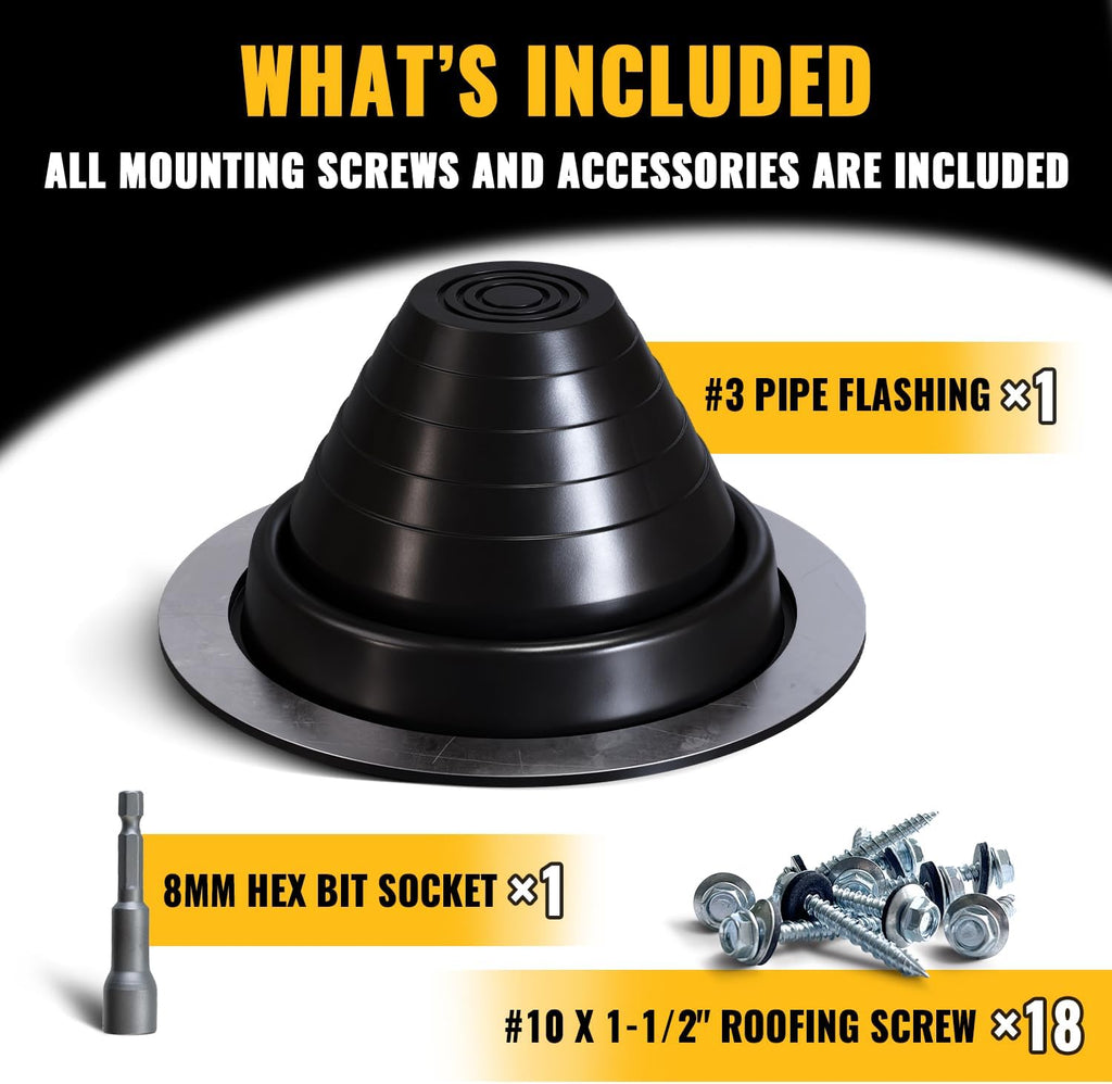 #3 Rubber Roof Vent Boot, EPDM Metal Roof Pipe Boot, Black, 1-Pack