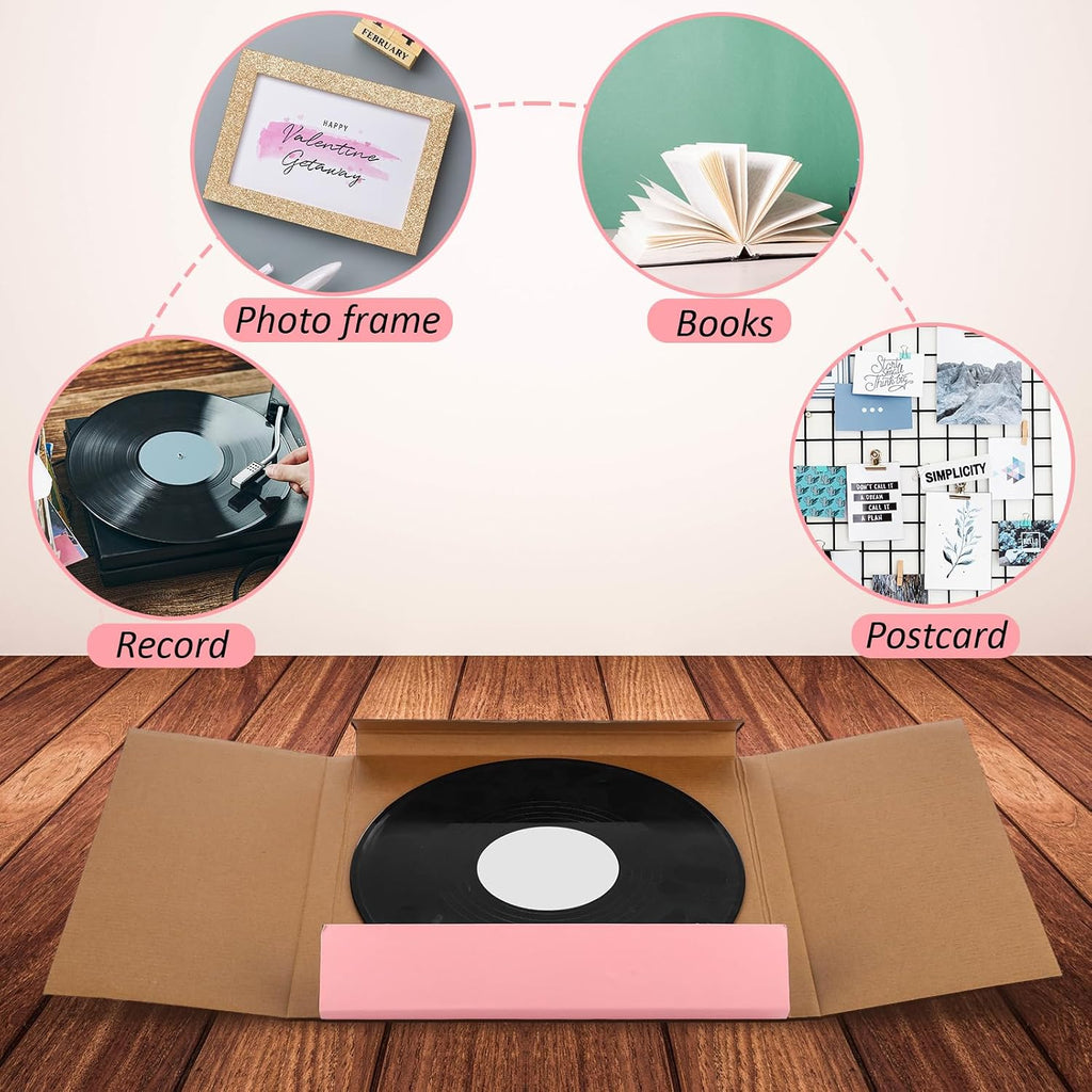10 Sets 12.6 x 12.6 x 1" Vinyl Record Shipping Boxes, Pink