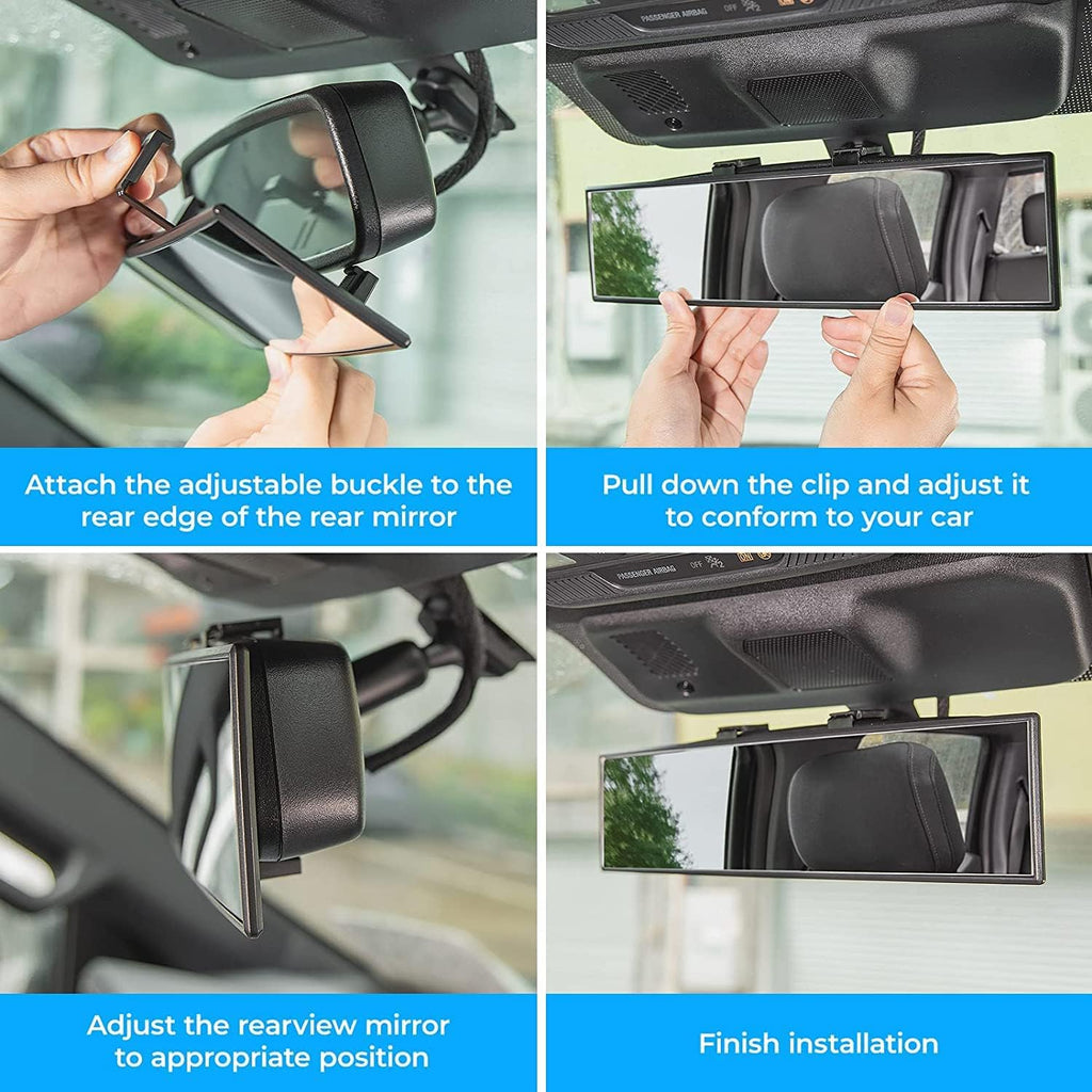 Panoramic Rear View Mirror, 12 Inch Wide Angle Clip On Mirror, Universal Car Interior Accessories, Convex Interior