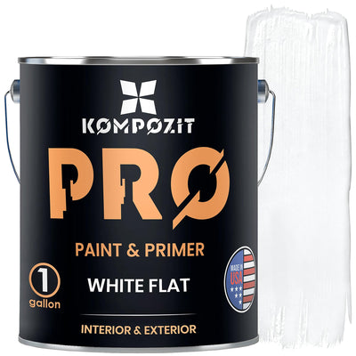 Acrylic Paint & Primer (2-in-1) - White Flat - Interior & Exterior Painting House - Walls, Ceilings, Doors, Trim