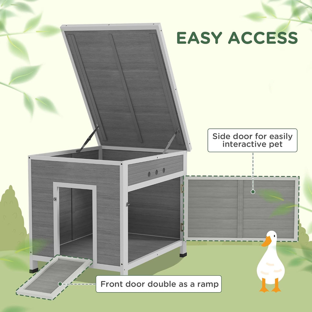 Duck Coop, Wooden Chicken House Rabbit Hutch with Openable Roof, Removable Floor, Double Doors, Ramp, Duck House for