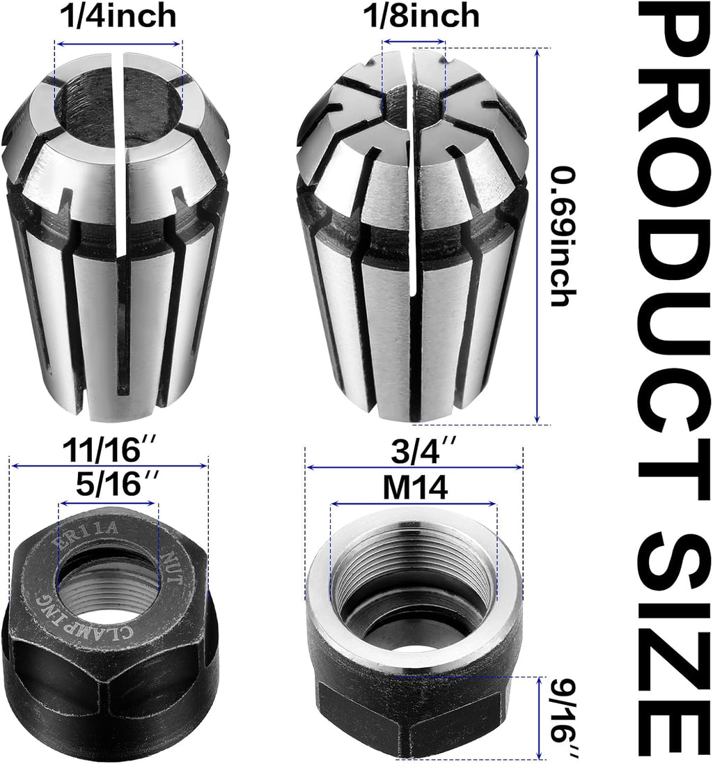 Shimeyao 9 Pcs ER11 Collet Set 1/8'' + 1/4'' with Clamping Nut for CNC