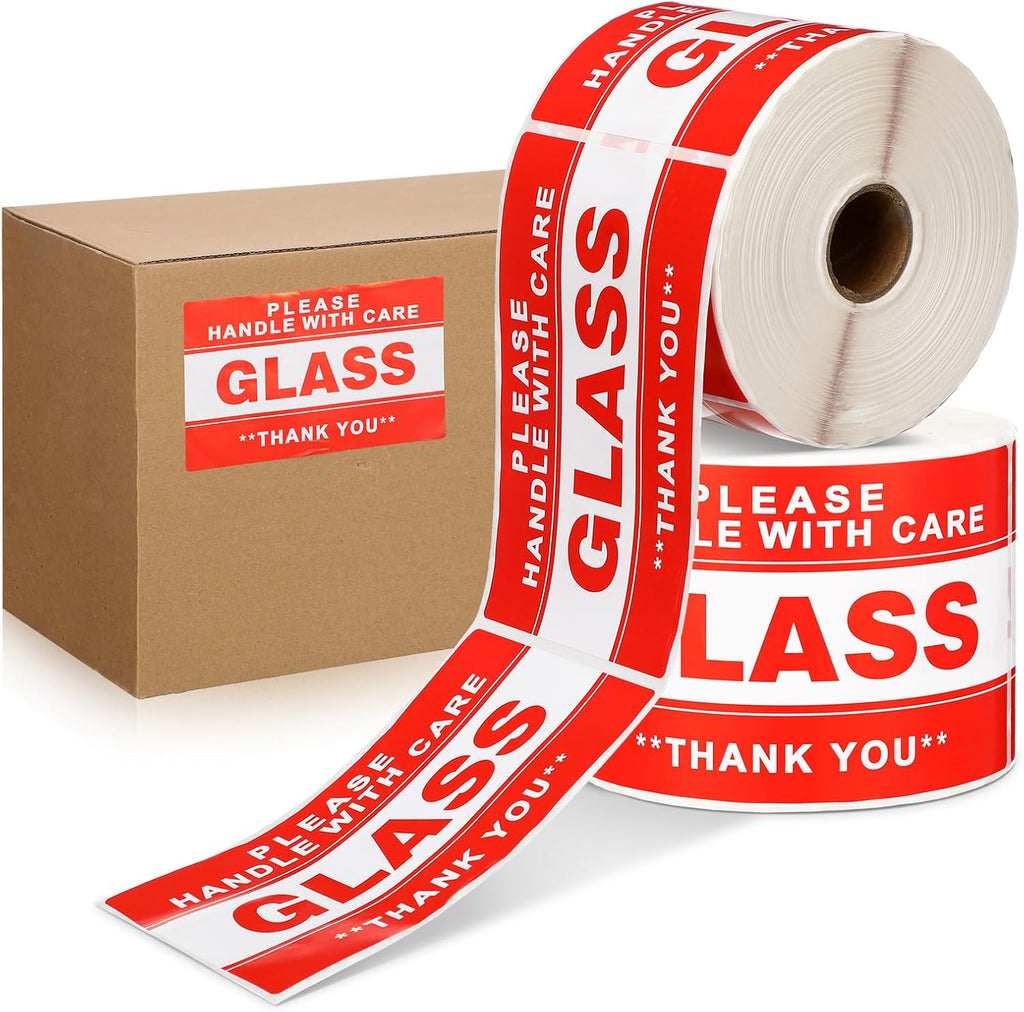 500 Pcs Fragile Glass Stickers Handle with Care Labels Red 1 Roll