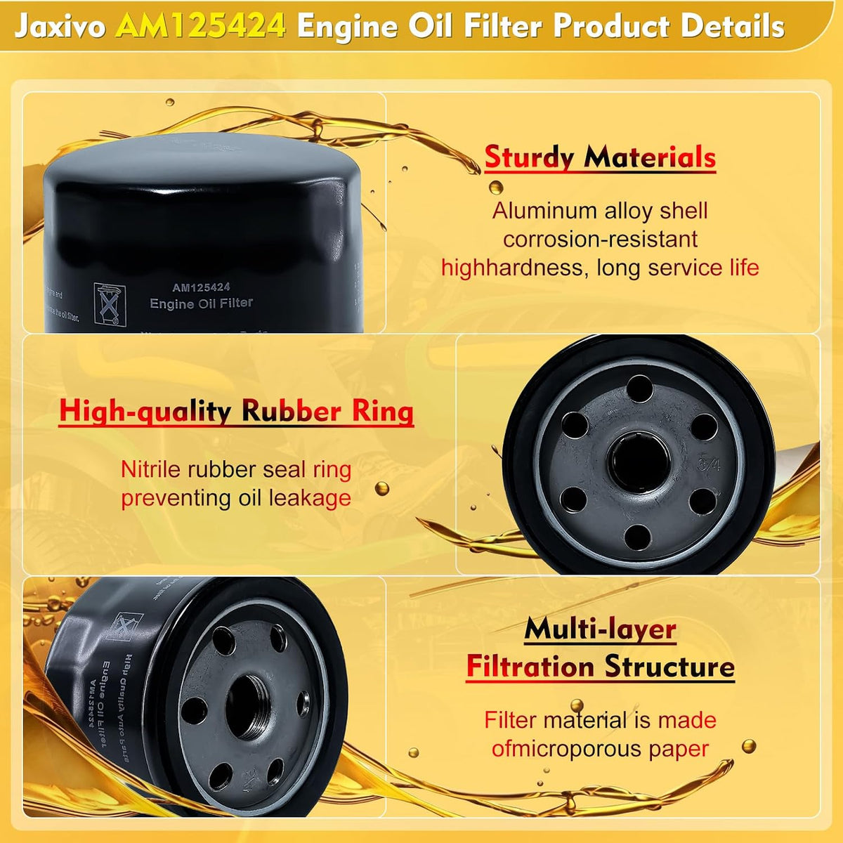AM125424 Engine Oil Filter Compatible with John Deere 125,135,L110,LA115,D140, E110,X350,X590,S240,LX255,Z225,Z335E,Z425,Z655,D110,D120,Replace AM119567 GY20577 492932S,1PC