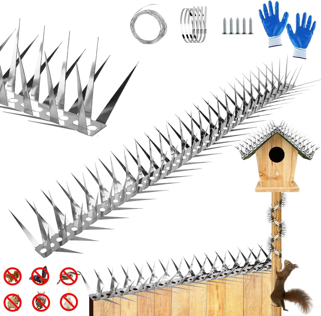 Bird Spikes 3.2 FT Anti Climb Spikes Stainless Steel Bird Squirrel Deterrent | Acts as squirrel baffles for bird