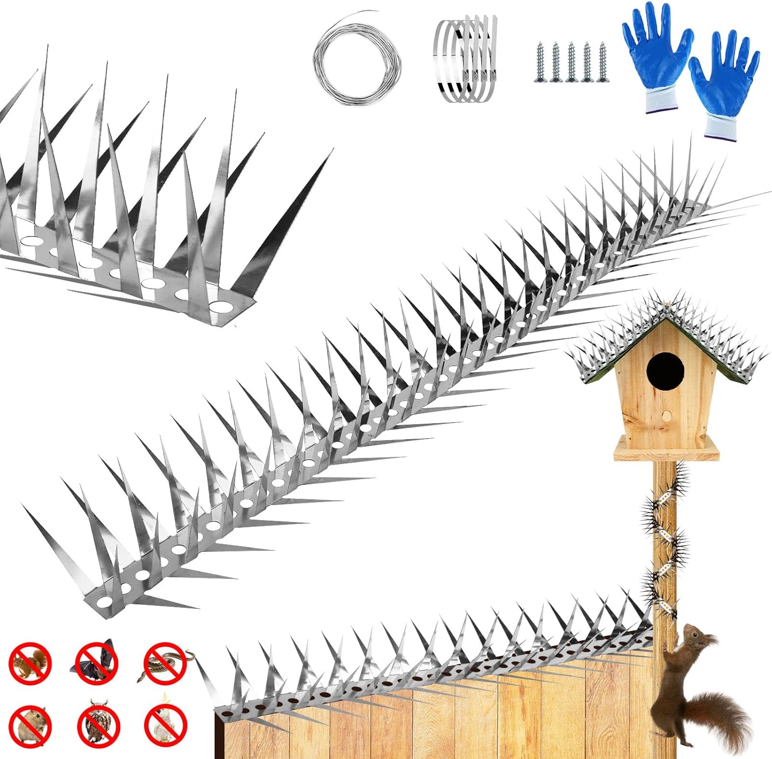 Bird Spikes 3.2 FT Anti Climb Spikes Stainless Steel Bird Squirrel Deterrent | Acts as squirrel baffles for bird