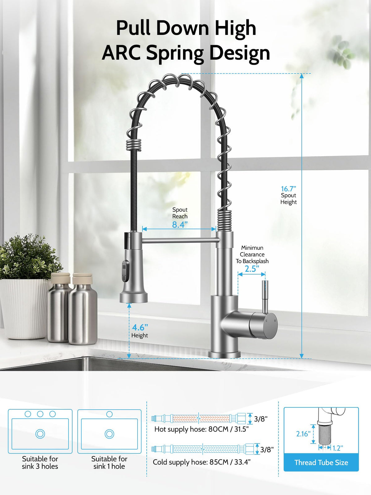 Kitchen Faucet with Pull Down Sprayer, Pot Filler Faucets