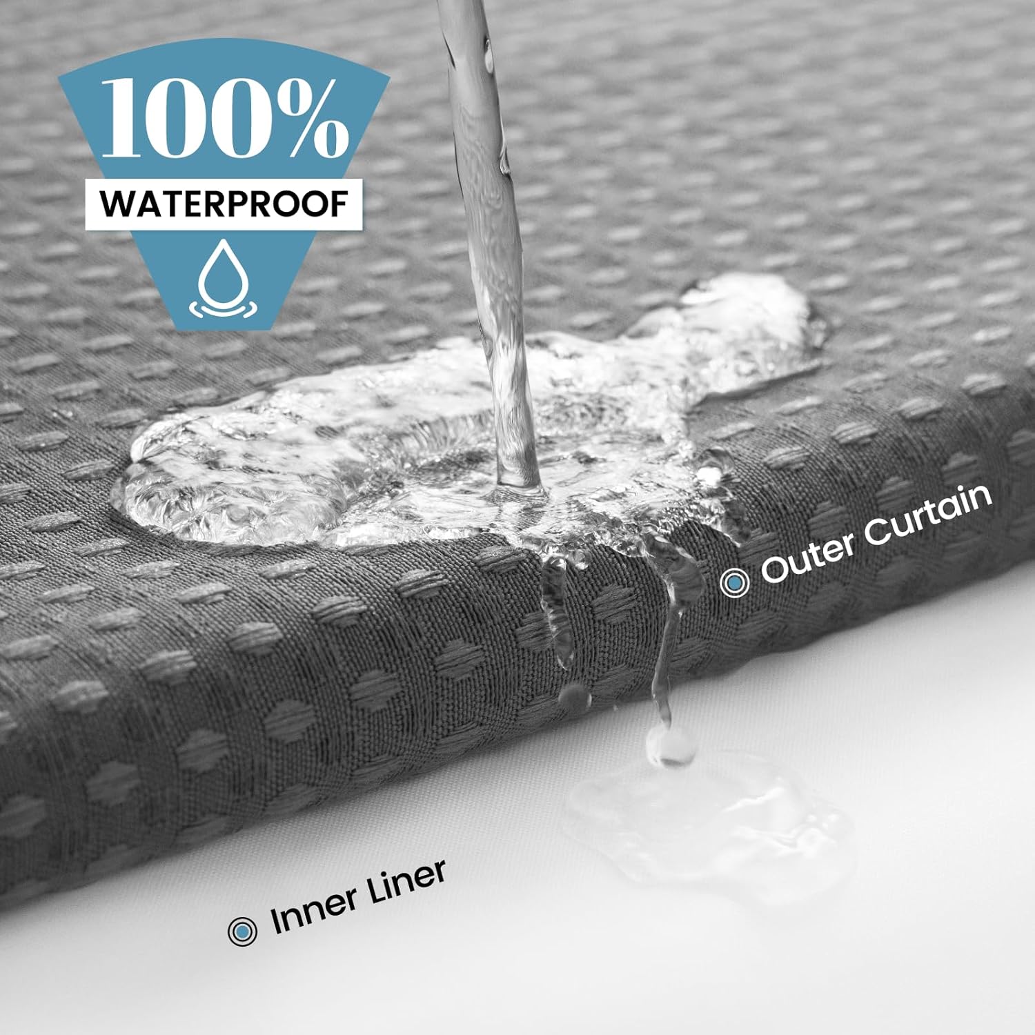 No Hook Shower Curtain with Snap in Liner Set Waffle Shower Curtain for Bathroom Hotel Style Fabric Waterproof Inner