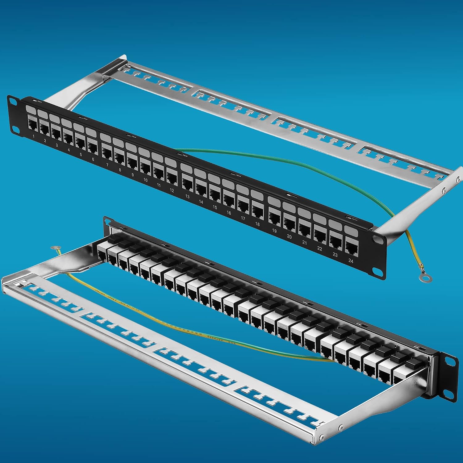 Patch Panel 24 Port Cat6A with Inline Keystone 10G Support, Coupler Patch Panel STP Shielded 19-Inch with Removable