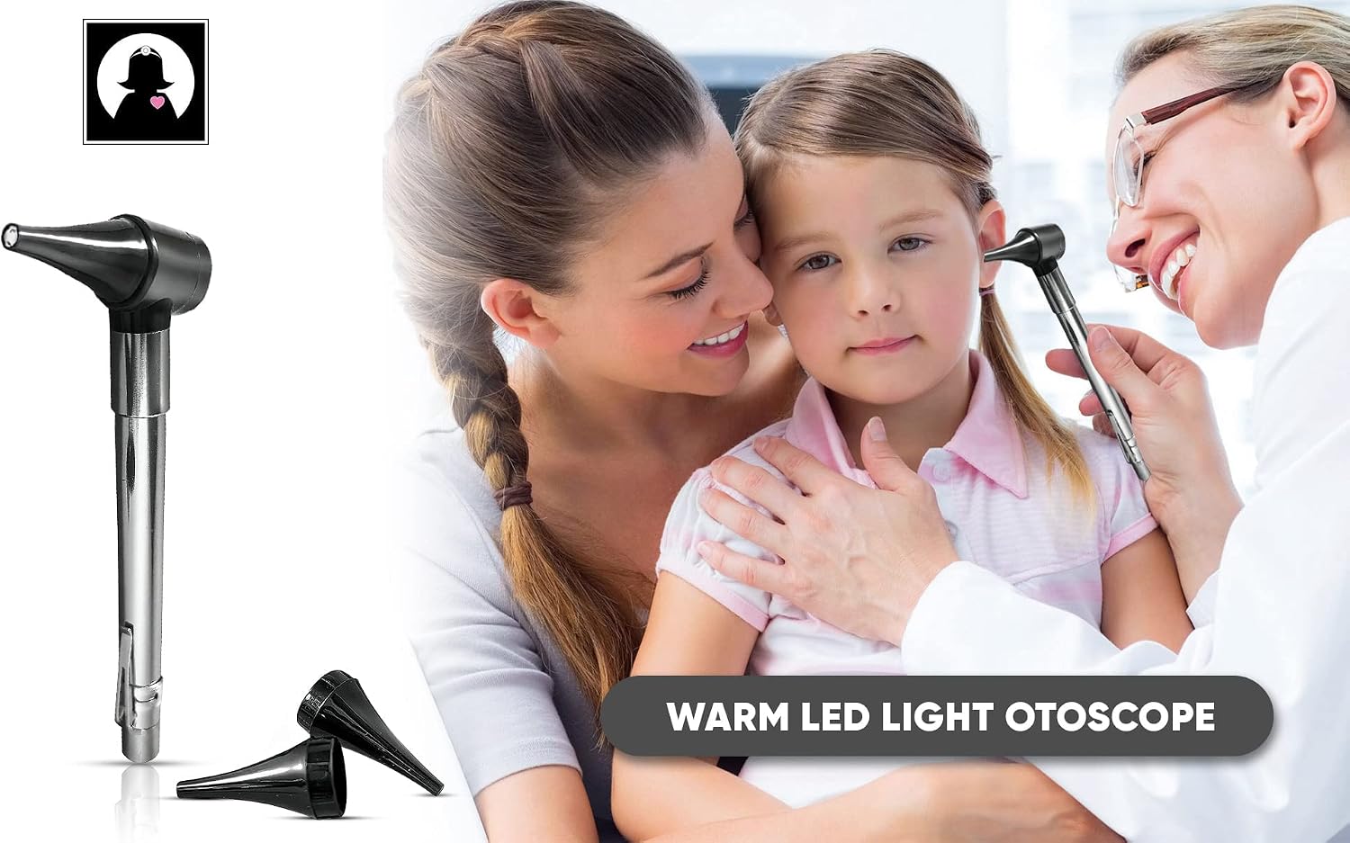 Third Generation Dr Mom Slimline Stainless LED Pocket Otoscope with Soft White Natural Hue Light Spectrum in