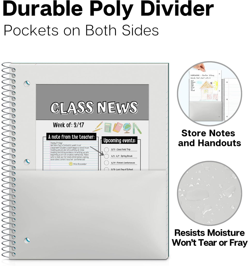 1 Subject Spiral Notebook, Blue Plastic Cover, 100 Sheets (200 Pages) 8x10.5 Paper, Wide Ruled Composition Notebooks