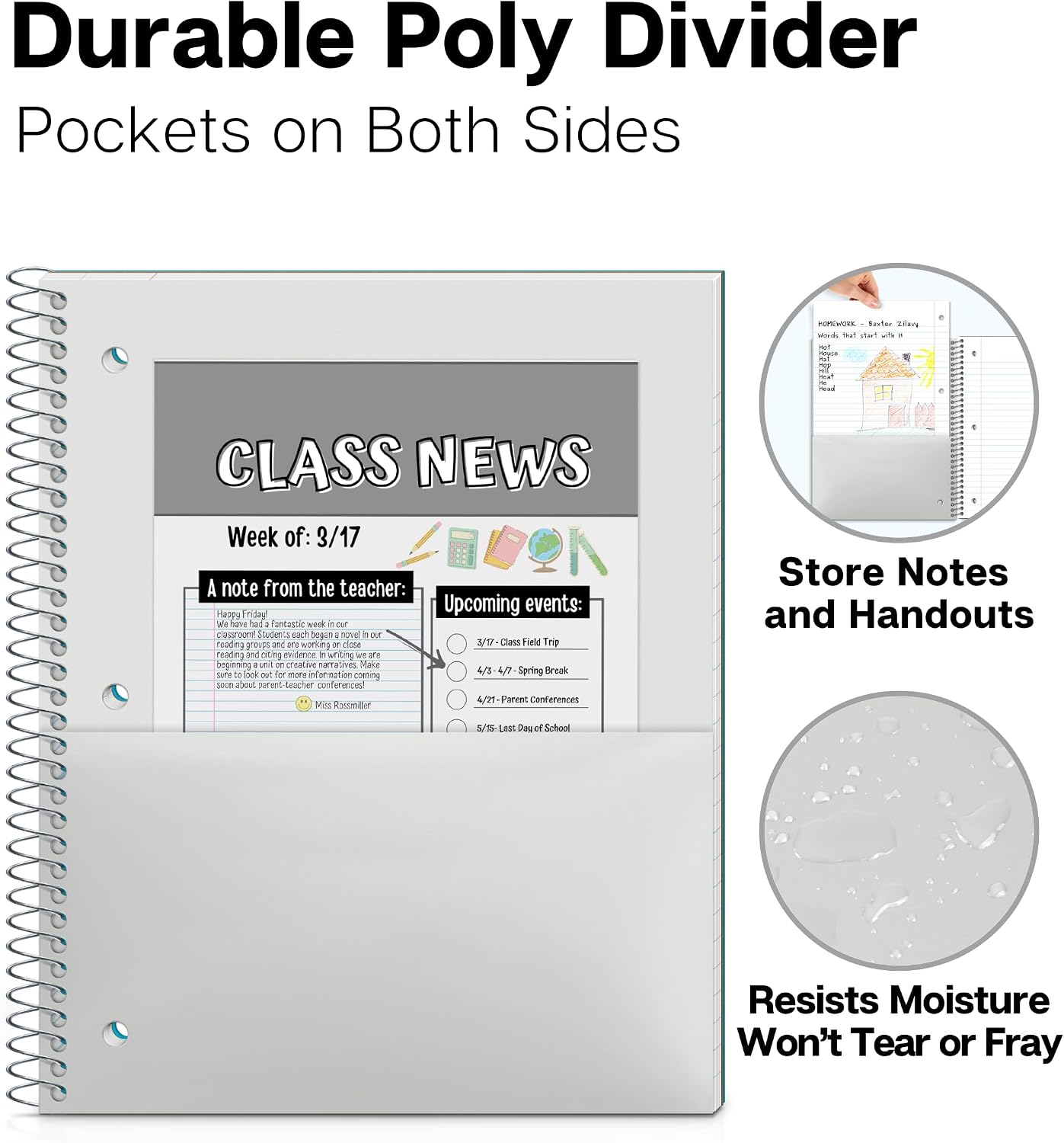 1 Subject Spiral Notebook, Blue Plastic Cover, 100 Sheets (200 Pages) 8x10.5 Paper, Wide Ruled Composition Notebooks
