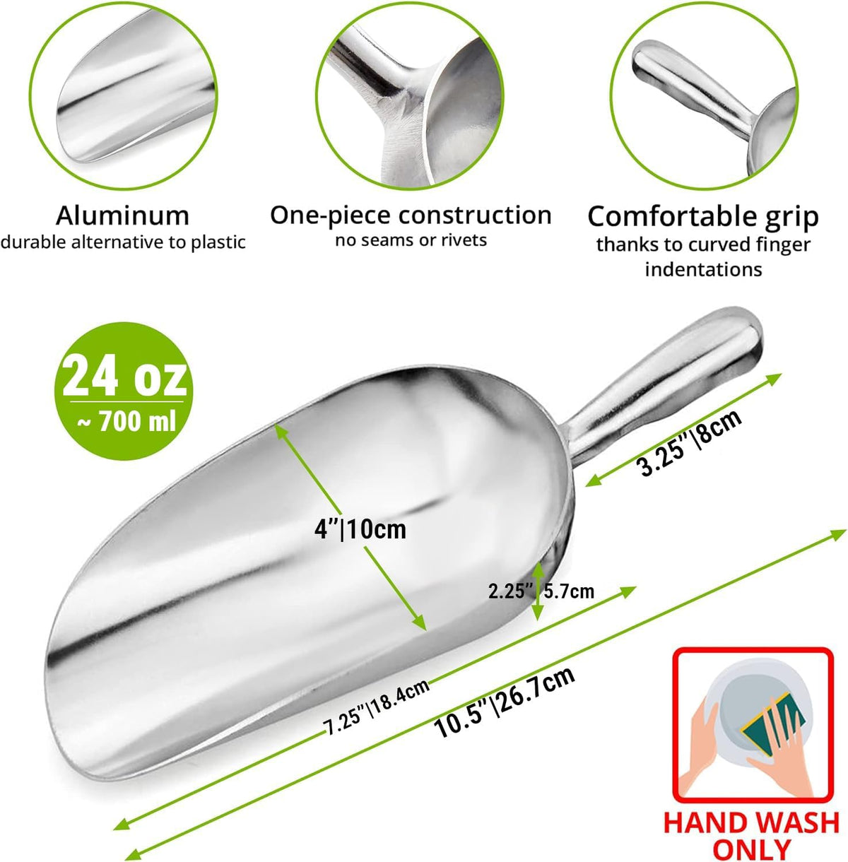 24 oz Aluminum Ice Scoop with Holder