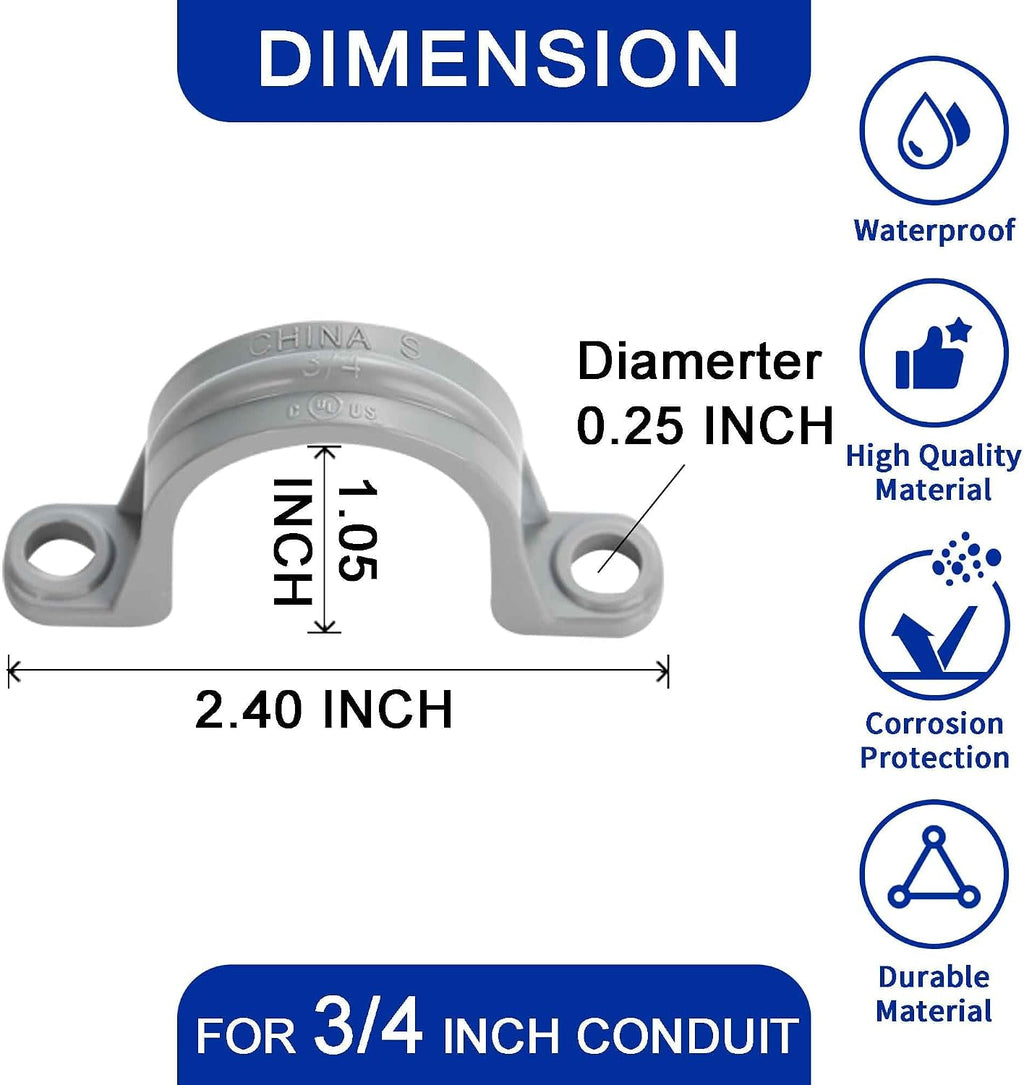 (30 Pack) Yariwiz 3/4 inch Plastic PVC Flex Electrical Conduit Strap Clamp Fittings