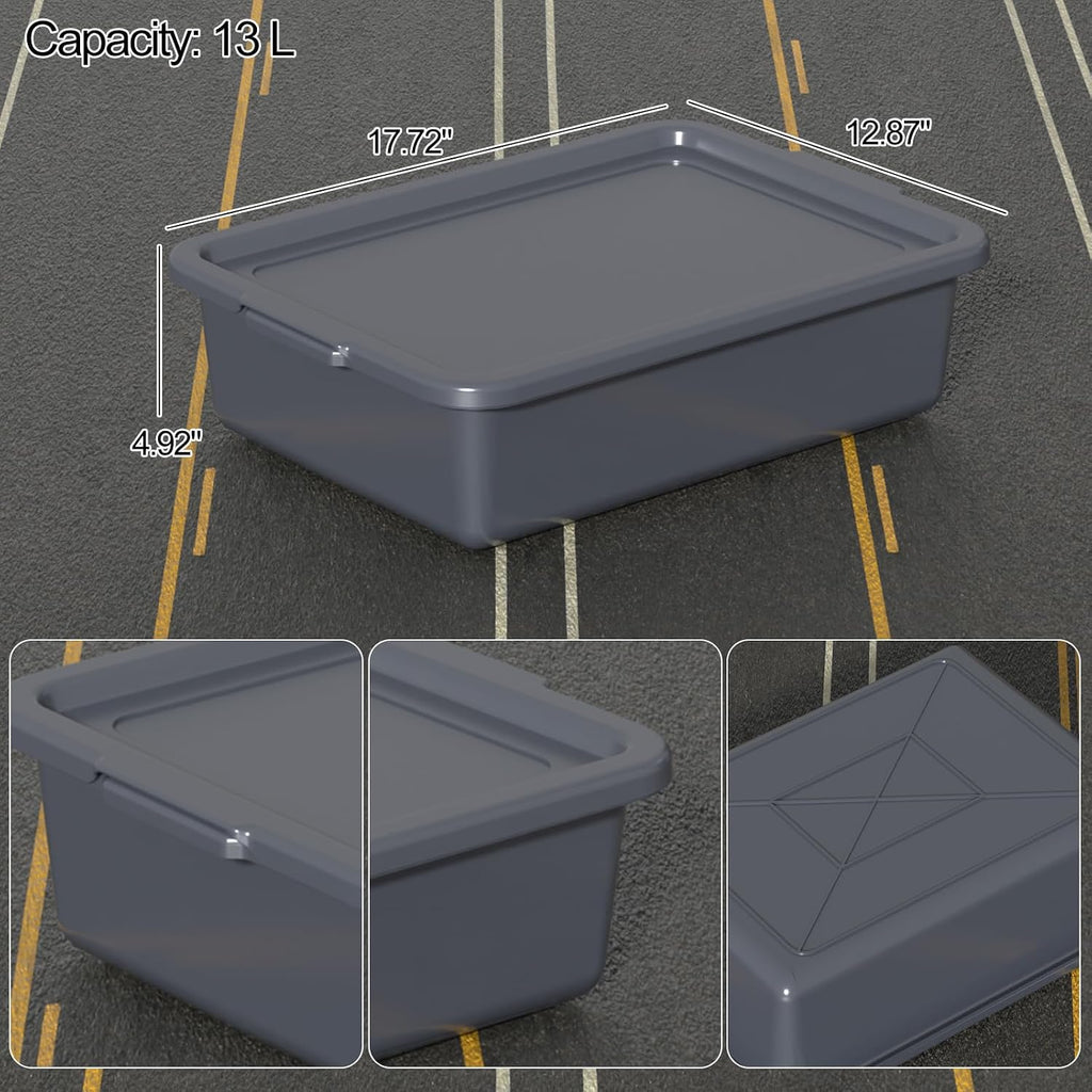 13 L Commercial Bus Tub with Lid, Restaurant Bus Box, 3 Packs | Gray Stackable Small Plastic Utility Bus Tubs for