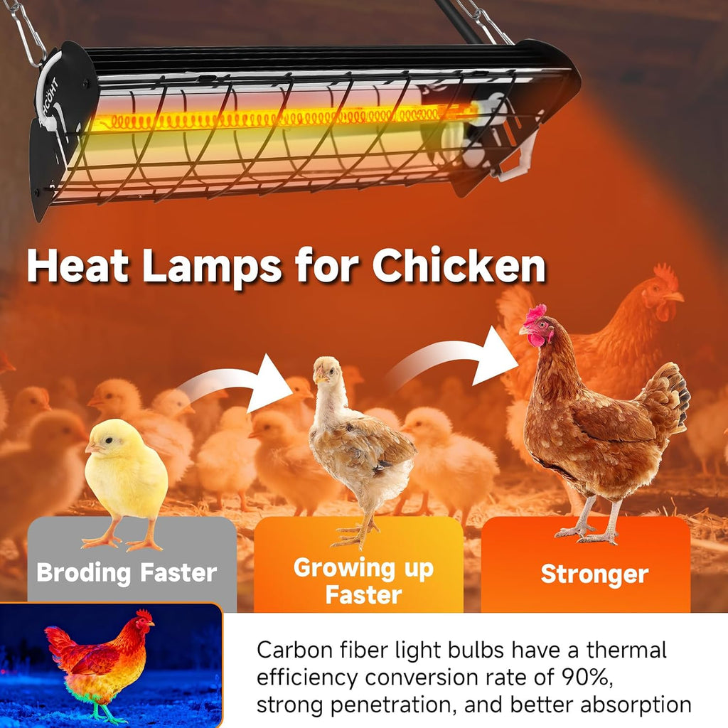 400W Heat Lamp for 60 Chickens Upgraded 12000H Large Chicken Coop Brooder Heater Carbon Fiber Bulb Waterproof
