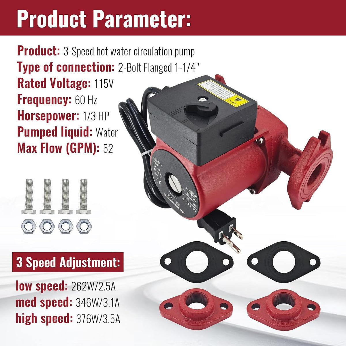 Cast Iron Hot Water Circulator Pump Compatible with Grundfos UPS26-150F