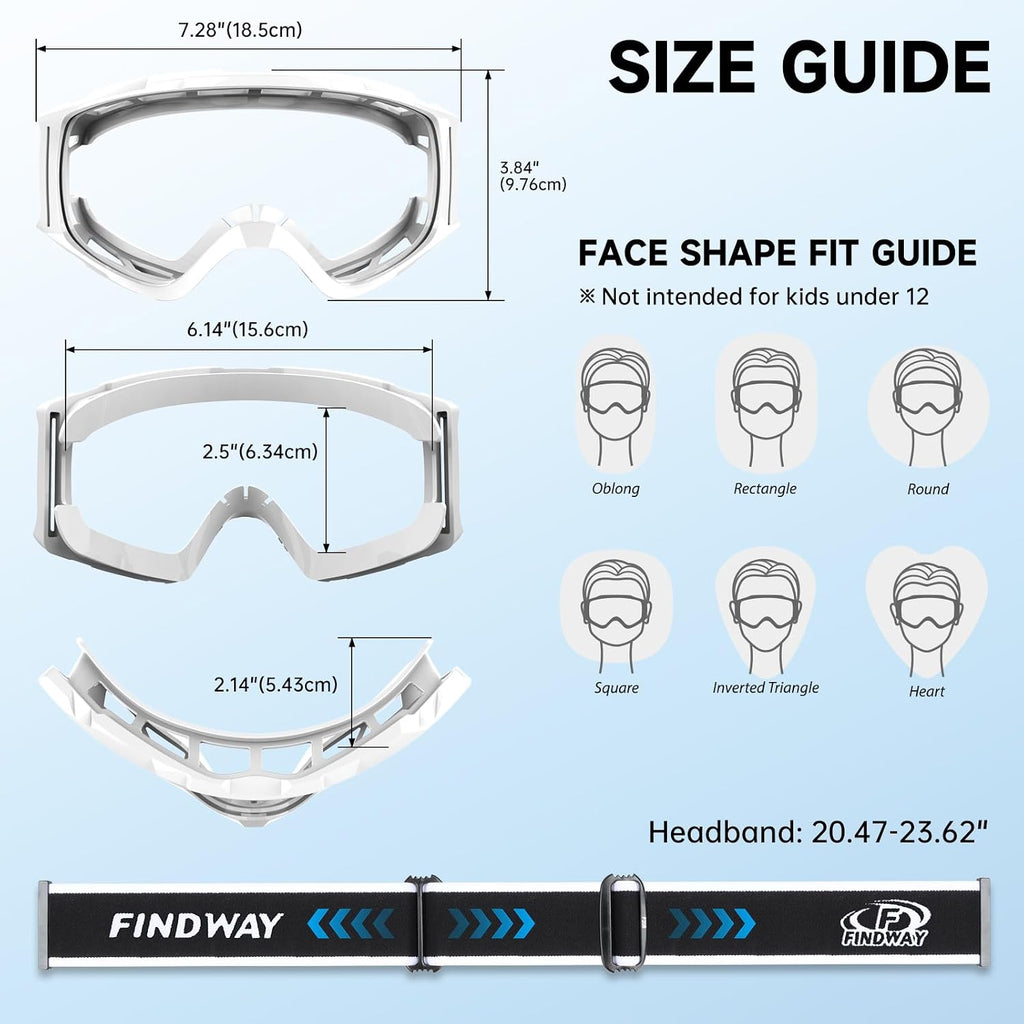 Ski Goggles OTG - Over Glasses Snow/Snowboard Goggles for Men, Women & Youth - 100% UV Protection