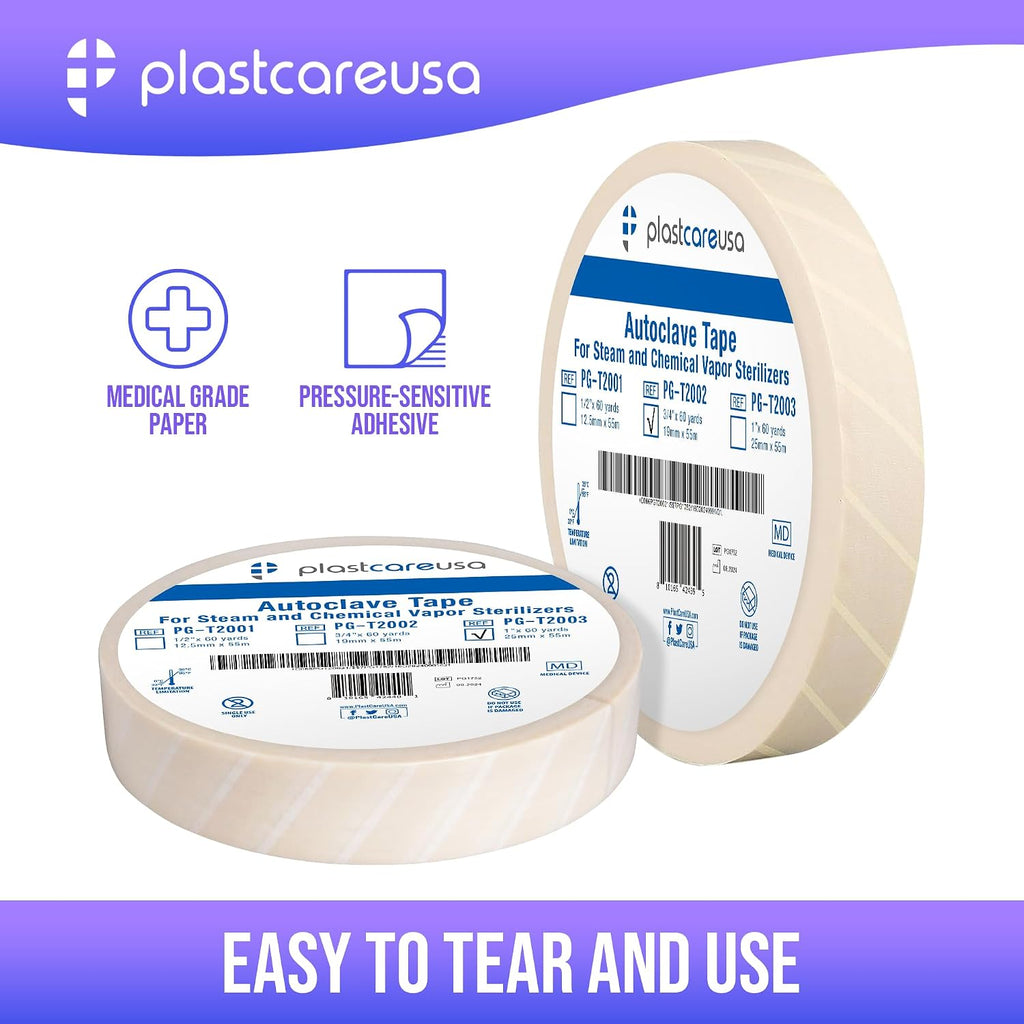 Autoclave Sterilization Tape (2-Pack, 1" x 60 Yards) - Dental, Medical, and Sterilizer Safe Adhesive Tape for Steam &