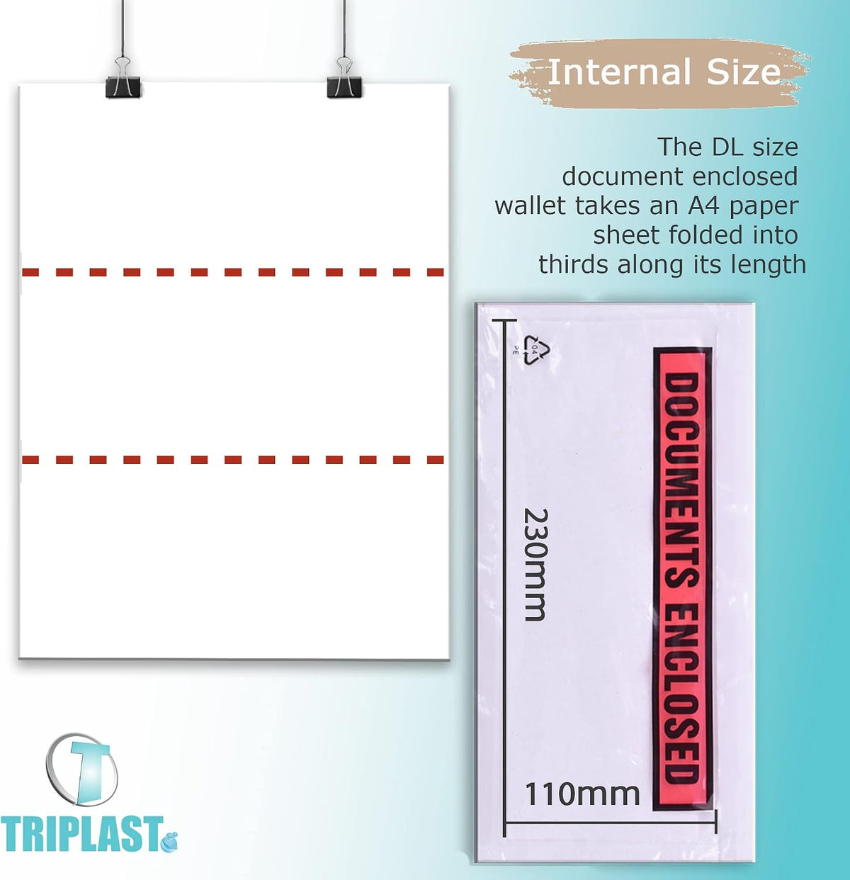 200 x DL Printed Document Enclosed Wallet (230 x 110 mm) | Peel & Seal Clear Plastic