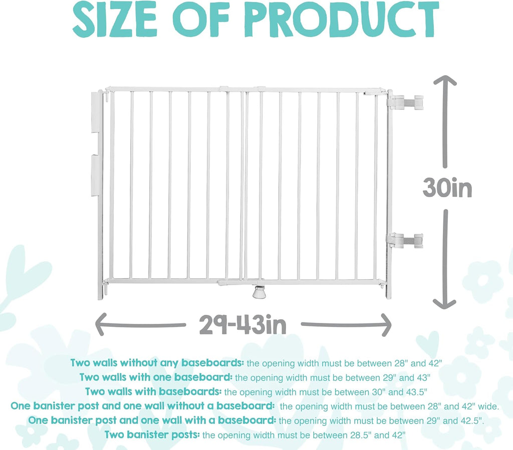Safety 29-43" Top of Stairs Baby Gate, Extra Wide Baby Gate, Extra Wide Hardware Mounted Stair Gate with Banister &