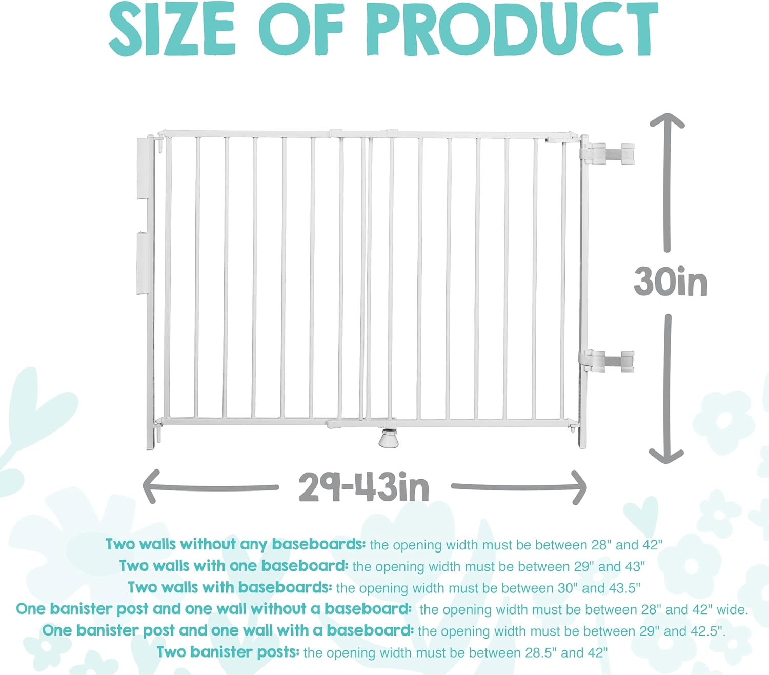 Safety 29-43" Top of Stairs Baby Gate, Extra Wide Baby Gate, Extra Wide Hardware Mounted Stair Gate with Banister &