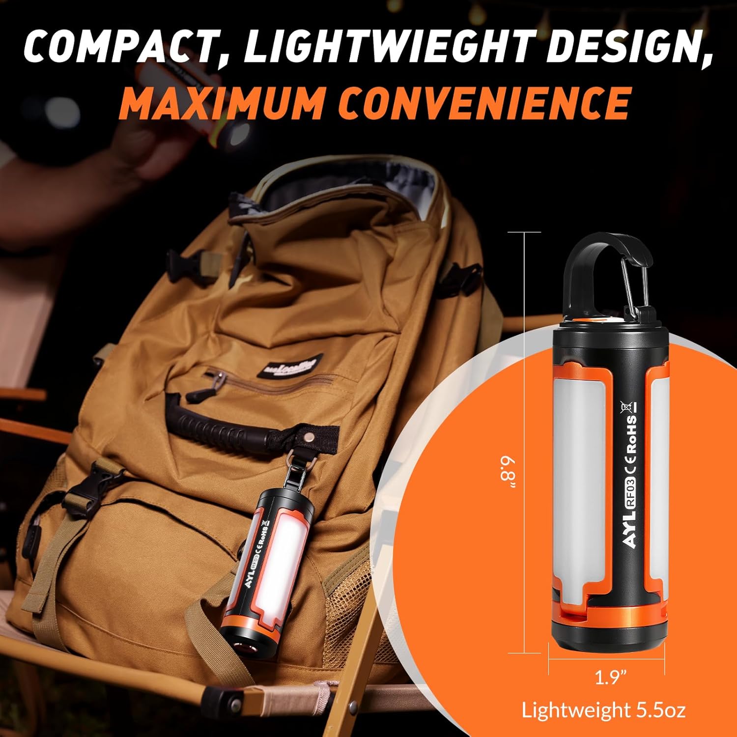 Portable LED Rechargeable Camping Lantern, AYL Lightweight USB Rechargeable Lamp LED Flashlight Survival Gear for