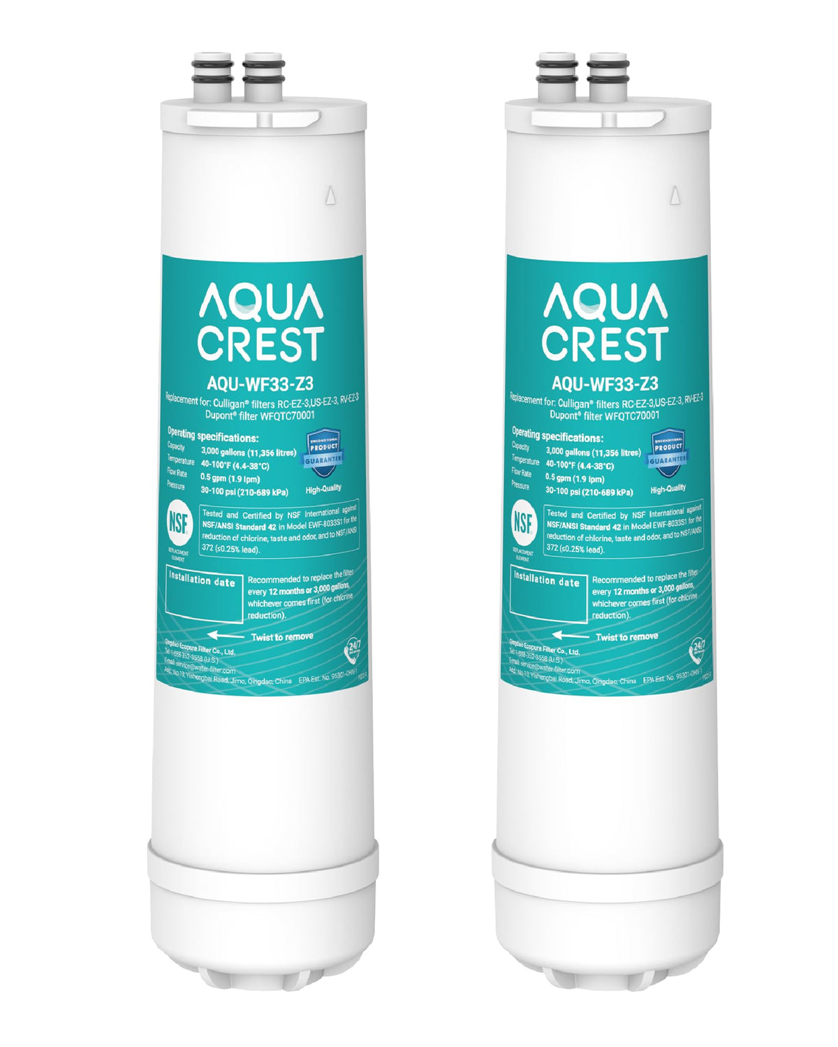 AQUA CREST RC EZ 3 Water Filter Replacement for Culligan RC-EZ-3, 2 Pack