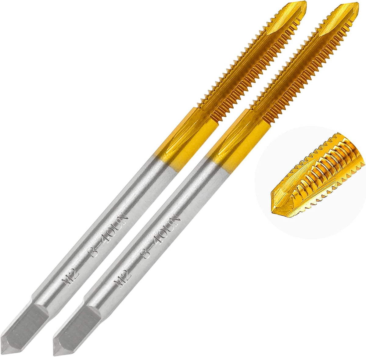 2Pcs 8-40 UN Spiral Point Thread Tap for Stainless Steel and Metal