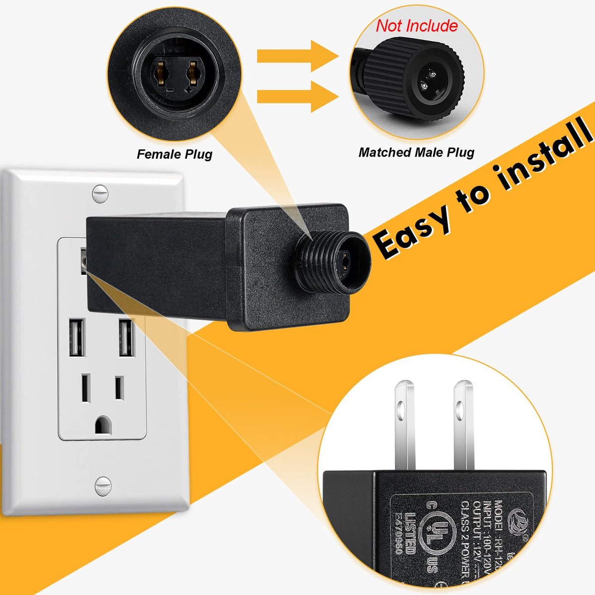 2PCS Replacement Yard Inflatable Adapters,Low Voltage Transformers US Plugs
