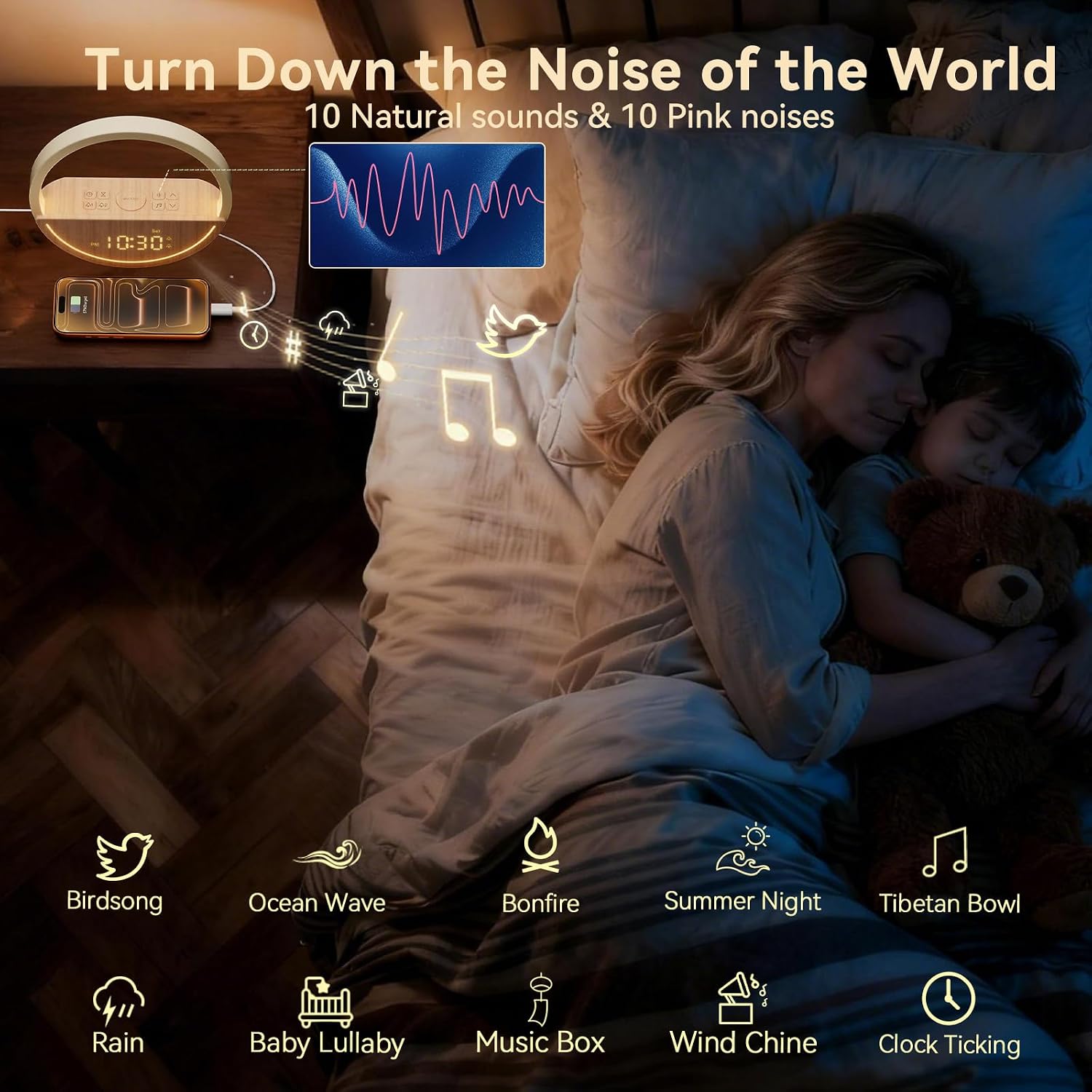 Sunrise Alarm Clock White Noise Sound Machine for Bedroom | Gentle Wake Up Light with 20 Soothing Sounds Sleep Aids