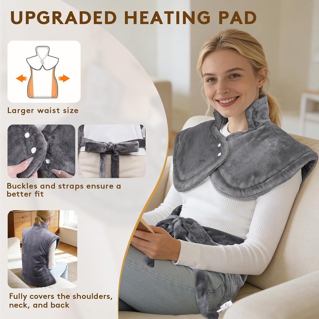 Heating Pad for Neck and Shoulders and Back, 6 Heat Settings & 4 Timer Deeper Pain Relief, Auto Shut Off, 29 * 38"