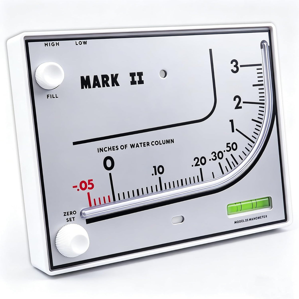 Mark II 25 Liquid Filled Manometer, 3" wc, 3% Accuracy for Pressure Testing