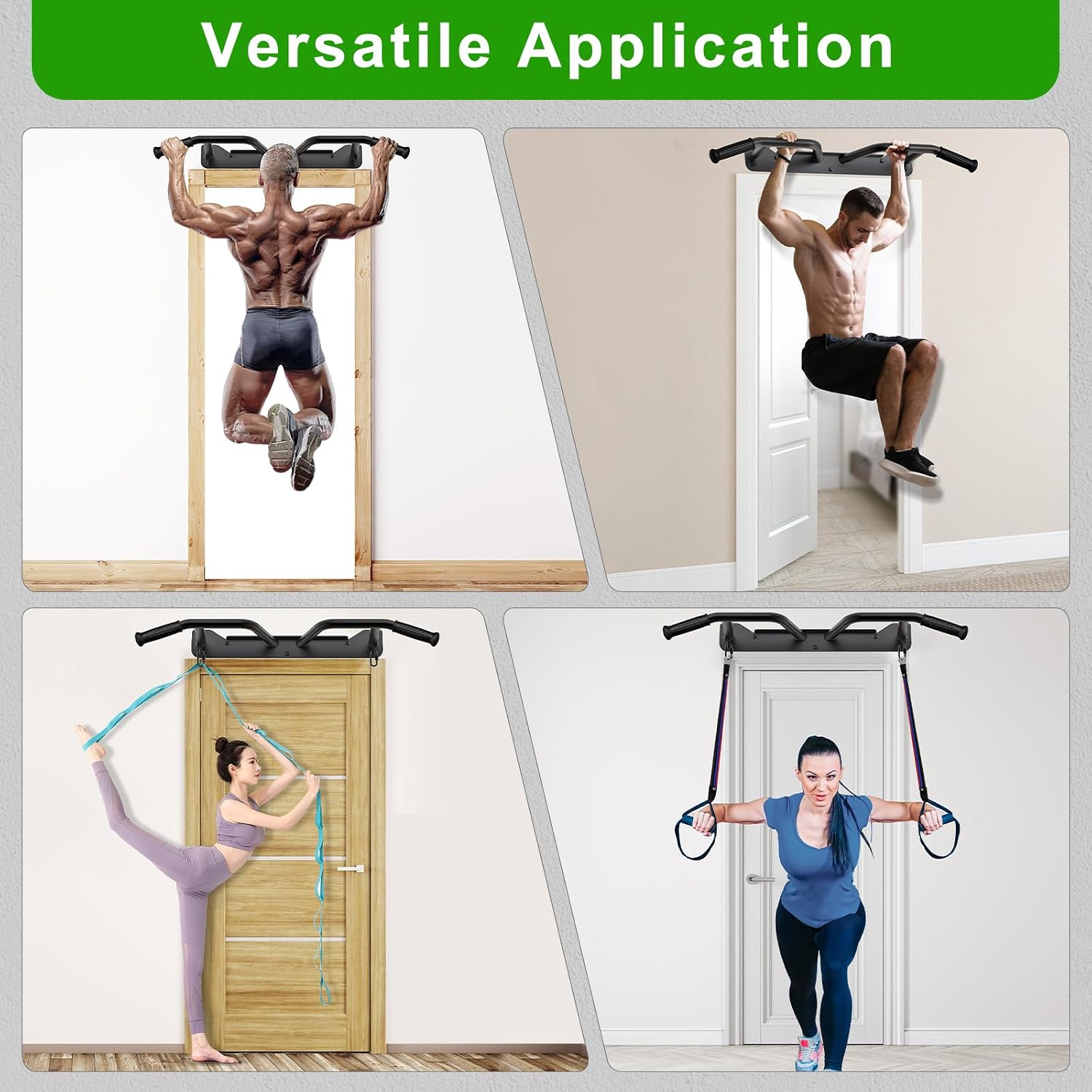 Heavy Duty Welded Pull Up Bar Wall/Joist/Ceiling Mount Chin Up Bar | Multifunctional Pull-up Bars w/Resistance Band
