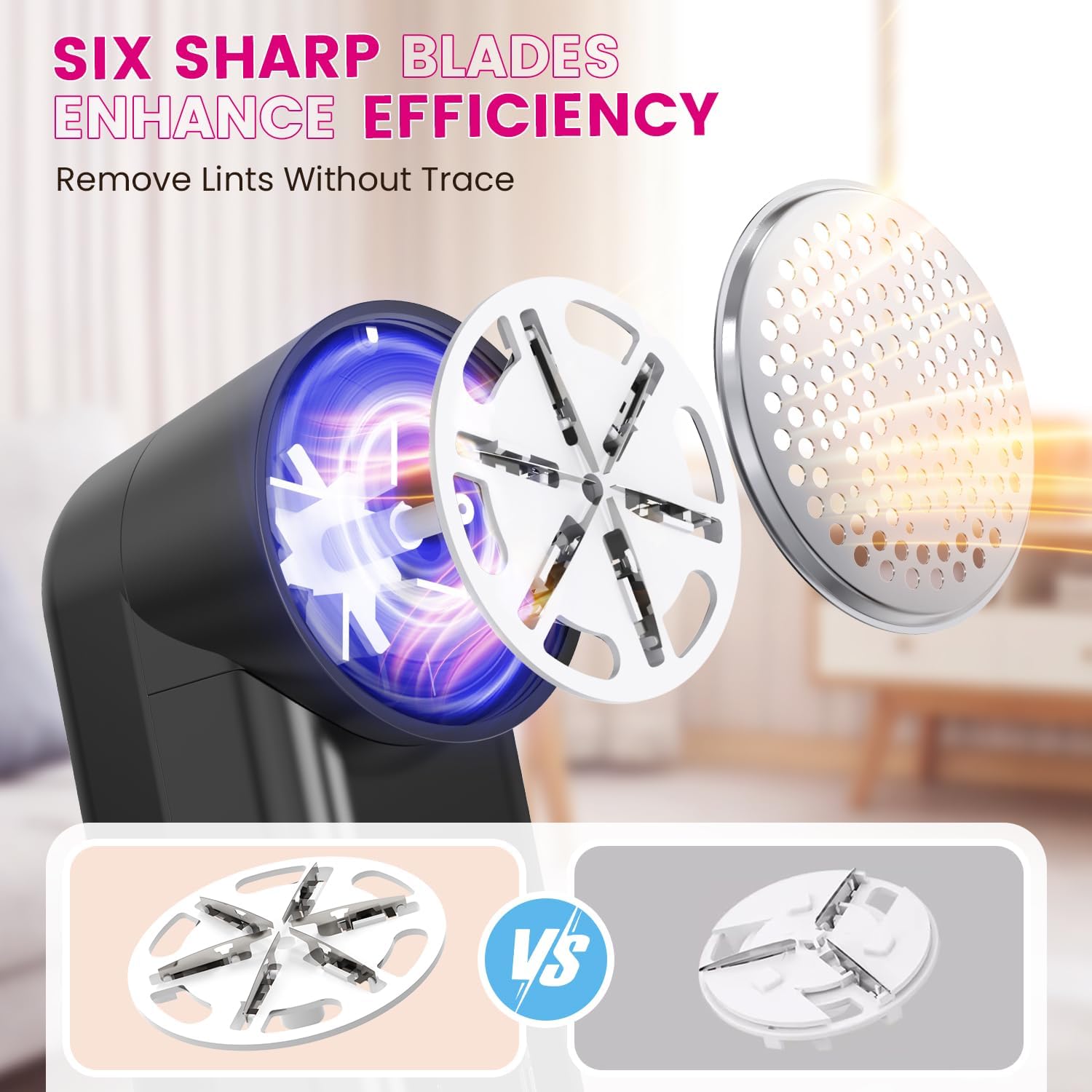 Fabric Shaver, Ziitty Lint Remover for Clothes, Type-C Rechargeable Lint Shaver with LCD Display & 6-Blade, Sweater